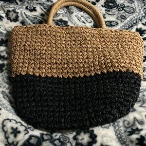 Artisanal Black and Tan Crochet Tote Bag